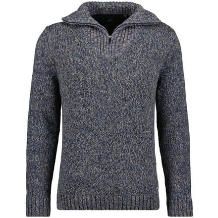 Ragman Trui Troyer Zip Cotton Knit Pullover Elbow Patches Donker Blauw-Beige / male