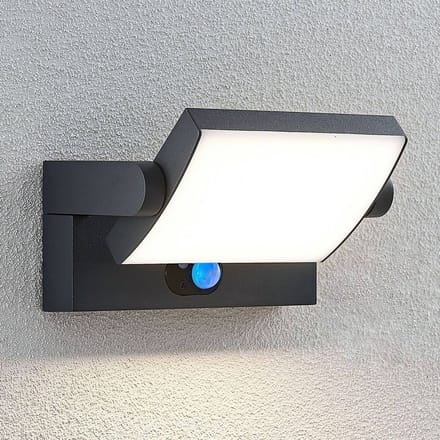 Lindby LED-wandlamp op zonne-energie Sherin, antraciet, sensor, IP54
