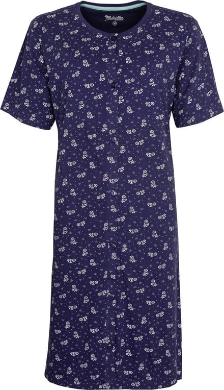 Medaillon Dames Nachthemd - Polo Sluiting - Katoen - Blauw - Maat S