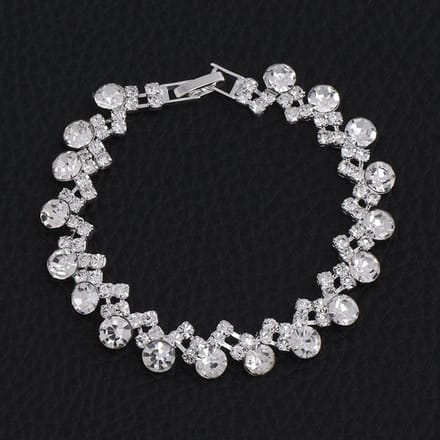 Mode, Bruidsaccessoires, Elegante Sprankelende Strass Parel Luxe Armband Armband gray