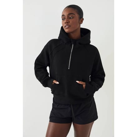 Dames DSGN Studio Geribbeld Paneel Half Zip Hoodie | Zwart | Maat: XL