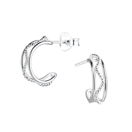 Joy|S - Zilveren oorbellen - oorringen stud - 12 mm / 5 mm - wave twisted