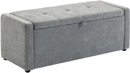 HOMCOM-Opbergpoef-Linnen (100% polyester), Schuim-122 x 48 x 44 cm-Lichtgrijs