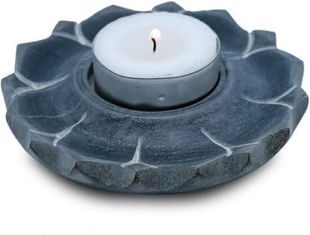 Lotus kaars- en wierookhouder zeepsteen grijs - 10cm - Zeepsteen - Grijs