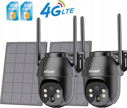 ieGeek 4G LTE Bewakingscamera Buiten met Sim - PTZ Beveiligingscamera Batterij Gevoed - PIR Humanoïde Bewegingsdetectie - 2 stuks
