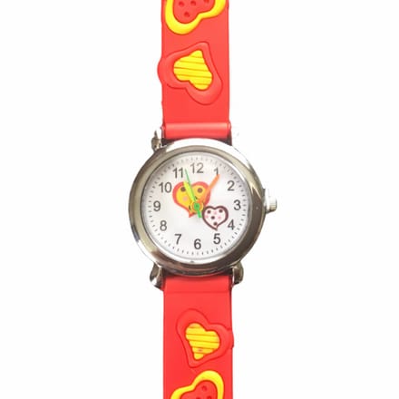 Horloge- hartjes -rood -siliconen bandje - Charme Bijoux