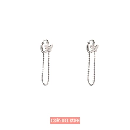Go Dutch Label Oorknoppen Butterfly Hoop Chain Zilver