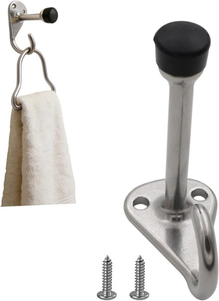 Deurstopper met Haak - Deurblokker Muur - Deuren Open Houden - RVS Met Rubber
