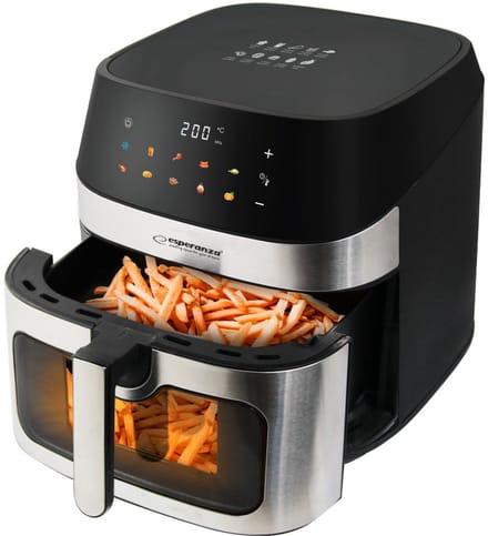 Esperanza Airfryer 8L – Heteluchtfriteuse zonder olie – 10 programma’s – Kijkvenster – Digitale bediening – Zwart