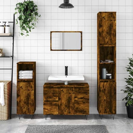 vidaXL - Badkamerkast - 80x33x60 - cm - bewerkt - hout - gerookt - eikenkleurig
