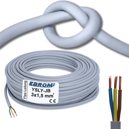 Zeer Flexibele Installatiekabel 5 Meter 3-aderig 1,5 mm² Grijs YSLY-JB