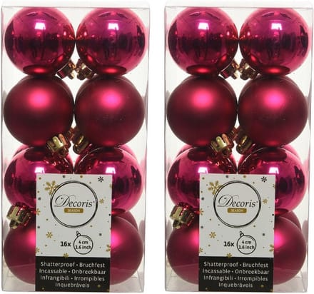Decoris kleine kerstballen - 32x st - bessen roze - 4 cm - kunststof - kerstversiering