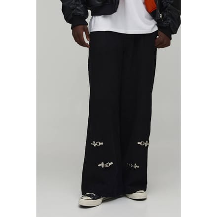 Clasp Detail Super Baggy Jeans | Washed Black | Size 52R