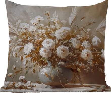 Buitenkussen - Bloemen - Vaas - Stilleven - Beige - 45x45 cm - Weerbestendig