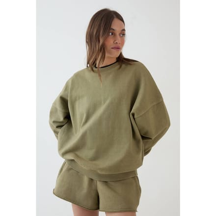 Dames Dsgn Studio Zwaar Gewassen Oversized Sweatshirt | Gewassen Kaki | Maat: Medium