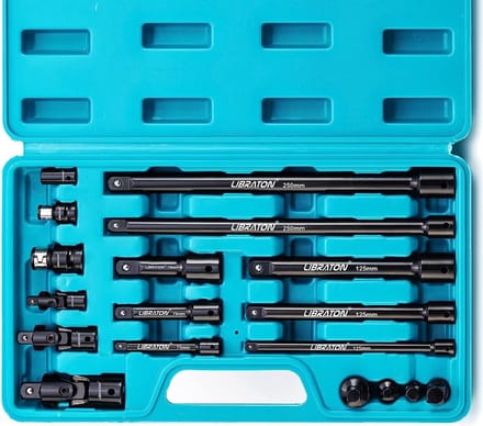 Verlengset voor steeksleutels en socketadapters, 18-delig, universele verbindingen, professionele accessoires