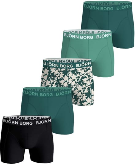 Björn Borg heren cotton stretch 5P boxers basic print groen & zwart