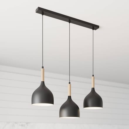 Luminex Hanglamp Noak 3-lichts lang zwart/hout naturel
