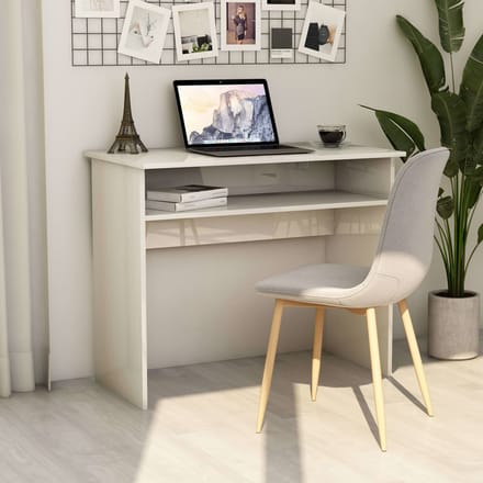 vidaXL - Bureau - 90x50x74 - cm - bewerkt - hout - hoogglans - wit