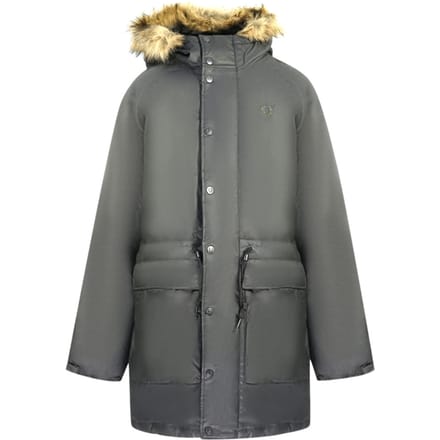 Fred Perry gewatteerde gewaxte katoenen zwarte parka met capuchon