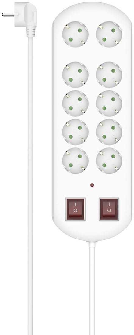 Hama Stekkerdoos met schakelaar - 10-voudig - 2m kabel - met overspanningsbeveiliging - Wit