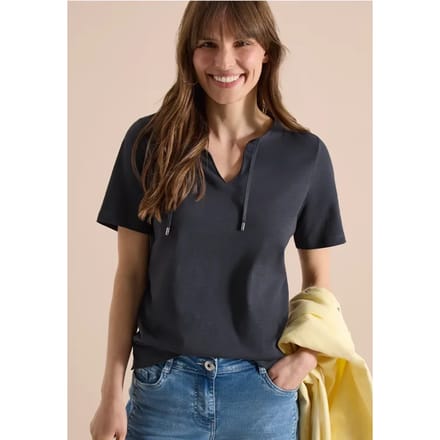 Shirt met korte mouwen en gespleten hals