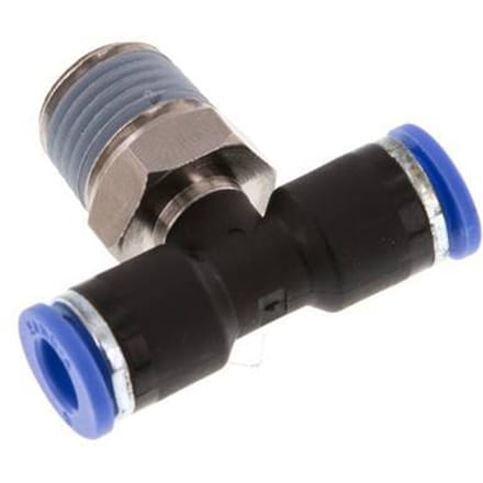 6mm x R1/4'' inline T-stuk Messing/PA 66 Insteekfitting Buitendraad Draaibaar NBR [2 Stuks]