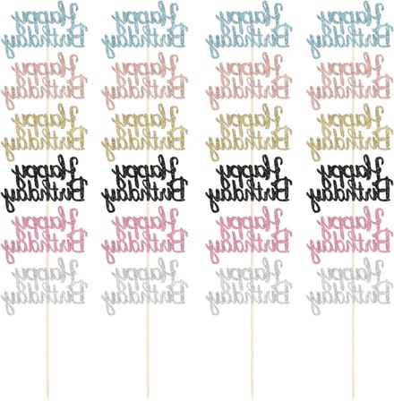 SolidKeus - Set van 24 Happy Birthday Cupcake Toppers Glitter