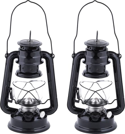 Fancy Flames Lantaarn - 2x stuks - zwart - - 11,7x15,7x24 cm - windlicht