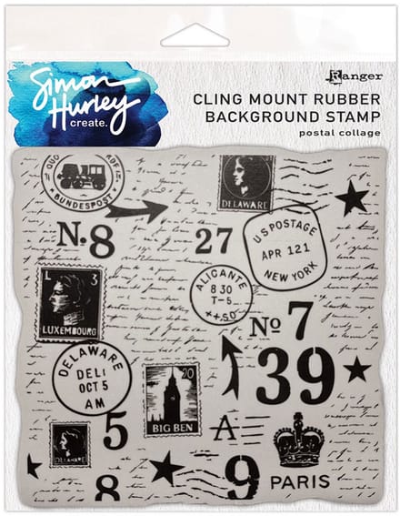 Simon Hurley rubber background stamp - Postal collage