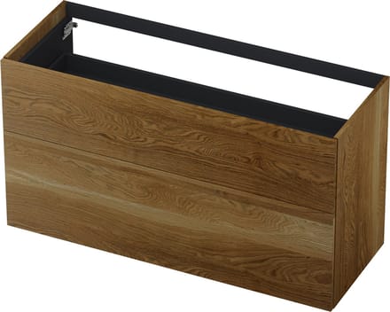 INK wastafelonderkast 2 laden greeploos push to open echt hout 100x45x65cm, massief eiken ash grey