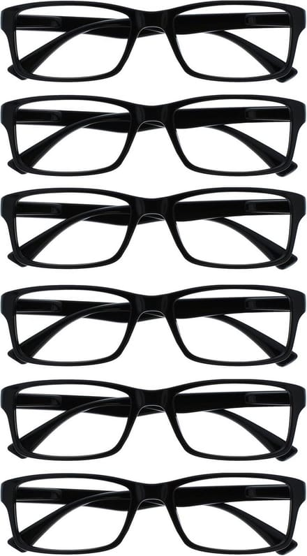 OPULIZE Pep Reading Glasses, Pack of 6, Classic Everyday Use Rectangular Frame, Scratch-Resistant Spring Hinges, for Men and Women, RRRR92 + 3.00