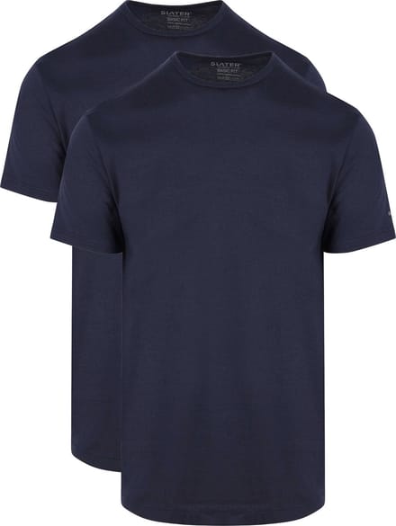 Slater 7510 - BASIC FIT 2-pack T-shirt ronde hals korte mouw navy L 100% katoen