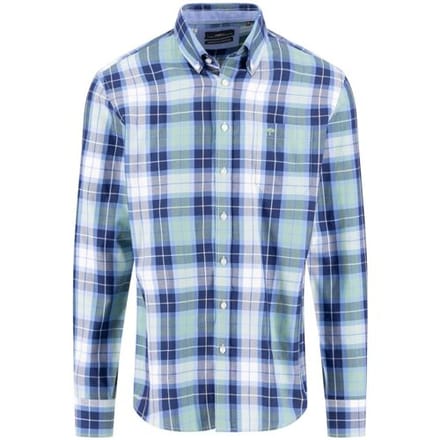 Fynch-Hatton Overhemd Cotton Twill Check Button-Down Fern-Blue / male