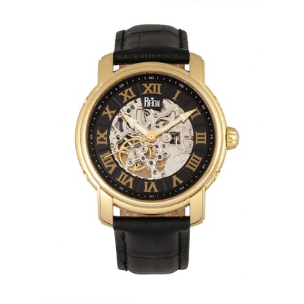 Reign Kahn automatisch skelet horloge met leren band