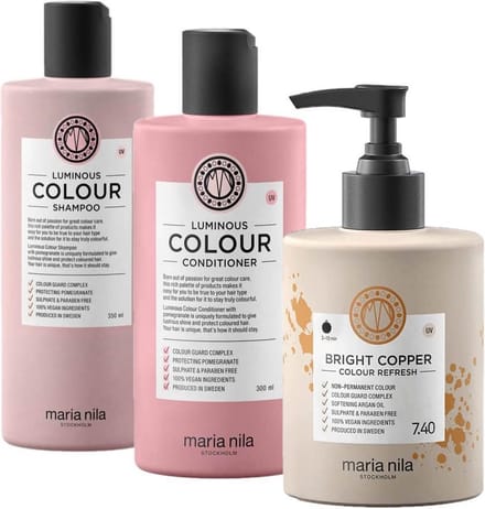 Maria Nila Luminous Colour Refresh Set Bright Copper | Colour Refresh Bright Copper 7.40 300 ml + Luminous Colour Shampoo 350 ml + Luminous Colour Conditioner 300 ml