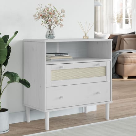 vidaXL - Dressoir - SENJA - rattan-look - 80x40x80 - cm - massief - grenenhout - wit