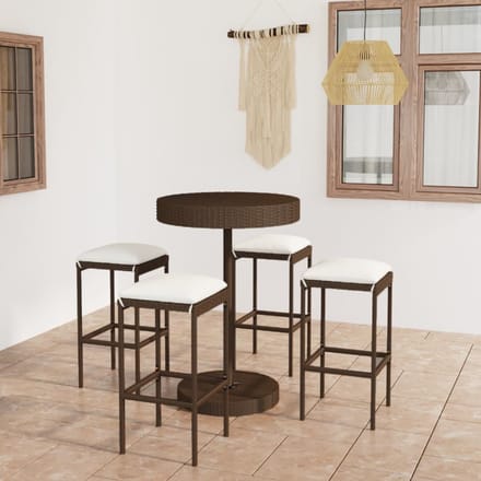 vidaXL - 5-delige - Tuinbarset - met - kussens - poly - rattan - bruin