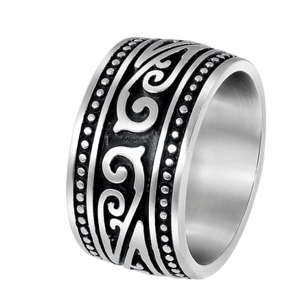 Lucardi Heren Ring mat cloud met zwarte accenten - Ring - Vaderdag Cadeautje - Staal - Zilverkleurig
