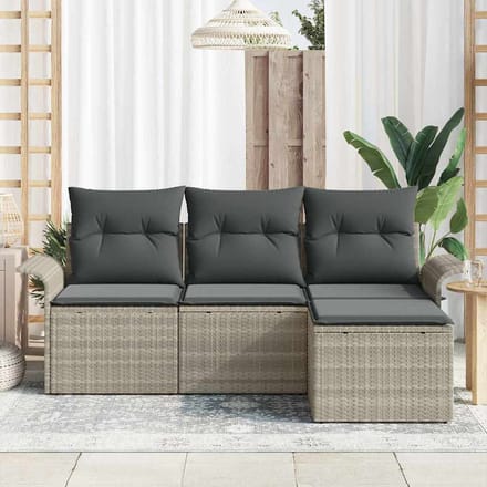 vidaXL - Bankstel - 4 - st - 4-Aantal - zitplaatsen - Grijs - poly - rattan