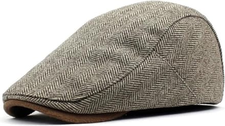 Flatcap Dames/Heren - Bruin/Beige Visgraat - Platte retro pet met drukknopen - maat 54-56