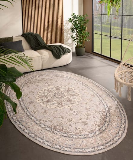 Vintage buitenkleed ovaal - Valenca Nova beige/lichtgrijs 230x330