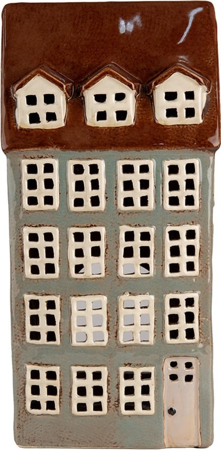 Clayre & Eef Waxinelichthouder Huis 15x11x30 cm Grijs Bruin Keramiek