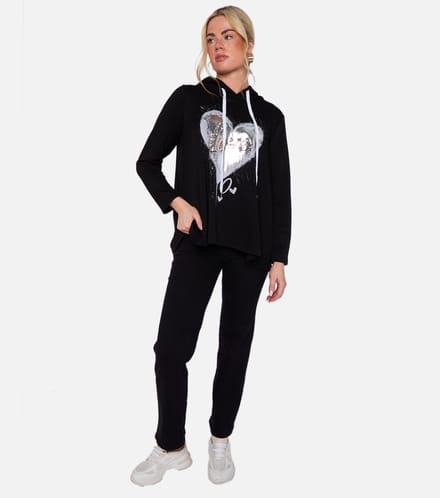 Zwarte oversized A-lijn top met capuchon en hartprint