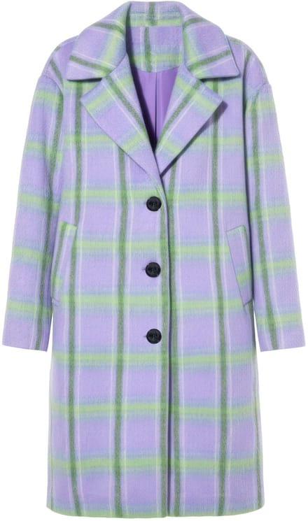 Studio Untold - Dames - Geruite mantel oversized reverskraag lange mouwen - Purper - Maat 54+