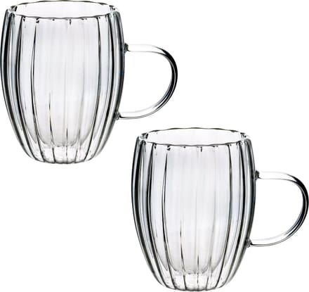 Mondex Peter Thermische Mok met Dubbele Wand, 300ml, Geribbeld Glas