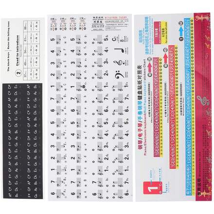 Pianotoetsen Sticker Transparante Notatie Plakker 88 61 54 49 37 Toetsen Notenbalk Zelfklevend black