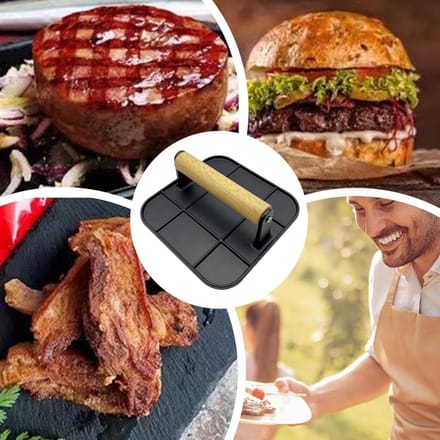 Burgerpers - Vleespers Grill - Thuis Grillen - Hittebestendig Handvat - 16.5 cm - Zwart