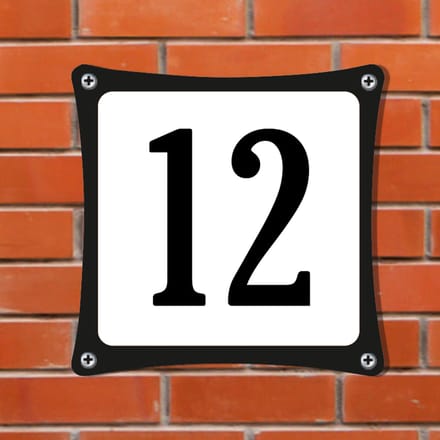 Decoporta Huisnummerbord Emaille-Look - Nummer 12 - Standaard - 10 x 10 cm | incl. schroeven