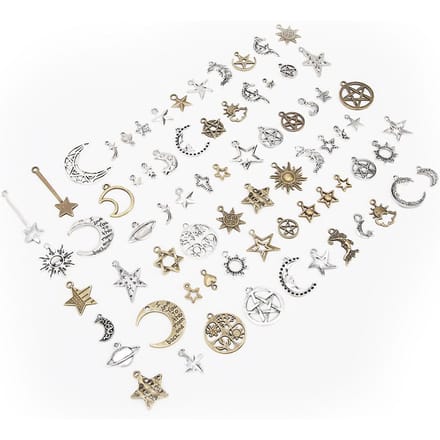 Pendentifs DIY Accessoires Alliage Motif Lune Étoile Bracelet Matériaux de Bijouterie(73 pièces styles) white